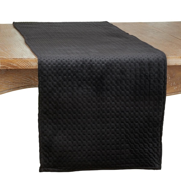Saro 16 x 72 in. Pinsonic Velvet Oblong Table Runner, Black 9036.BK1672B - main
